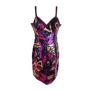 VINTAGE Alyce Designs Size 10 80s 90s Silk Sequin Beaded Mini Dress 34" Bust